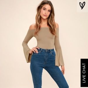 Lulus flirt factor taupe off the shoulder top XS